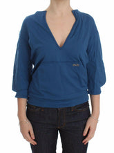 Exte Blue Cotton Top Pullover Deep V-neck Women Sweater -   -  Exte.
